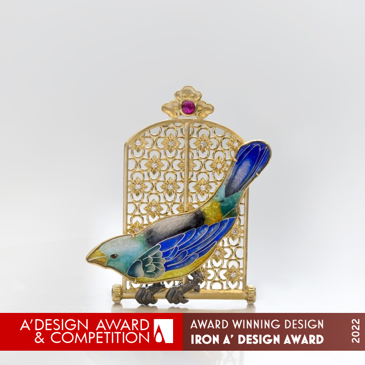 Cyan Bird Brooch and Pendant by Xiaojie Hu Iron Jewelry Design Award Winner 2022 