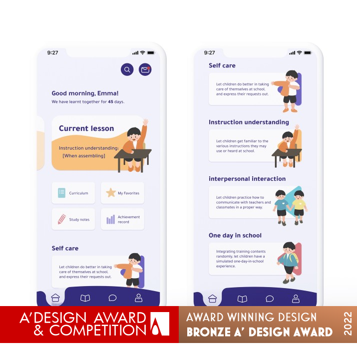 School Simulator Autistic Preschool Training App by Xinyue Liu, Huicong Hu and Shumeng Hou Bronze Education, Teaching Aid and Training Content Design Award Winner 2022 