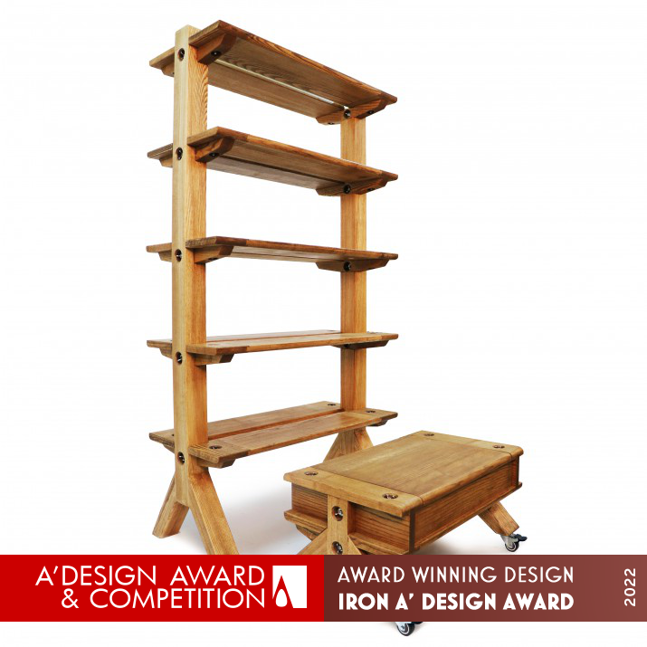 Exquisite Wood Bookshelf by Wei Jingye and Guo Rongying Iron Furniture Design Award Winner 2022 