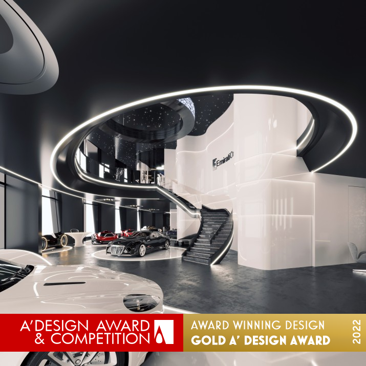 Emirati One Luxury Car Showroom by Marwan Mrad Golden Interior Space and Exhibition Design Award Winner 2022 