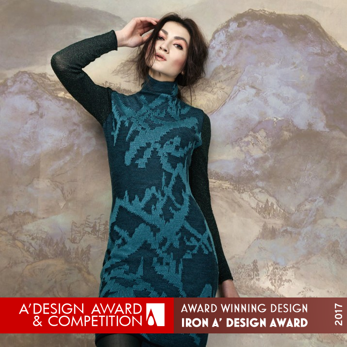 Dark Green Fashion Art, Knitted Gress by Qianyi Zhang Iron Fashion, Apparel and Garment Design Award Winner 2017 