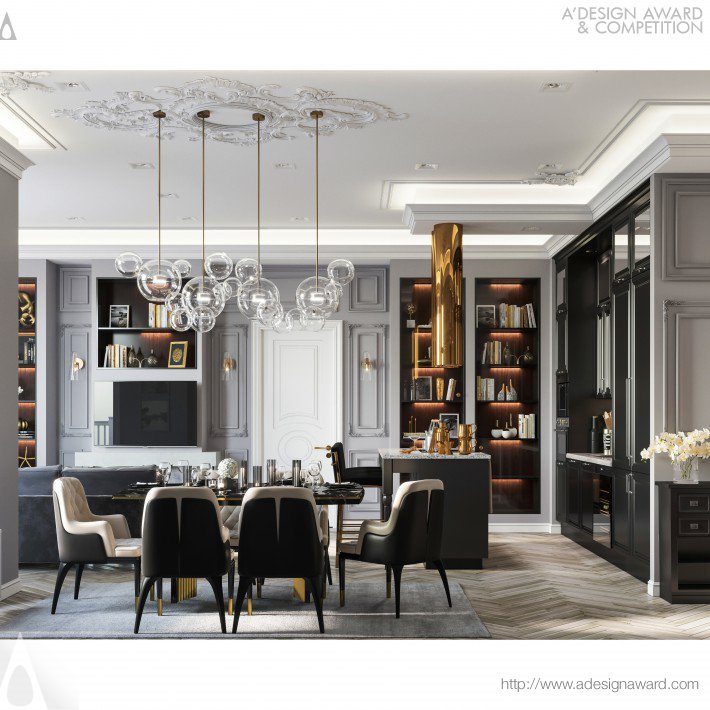 Gray and Gold Interior Design by Sergei Savateev