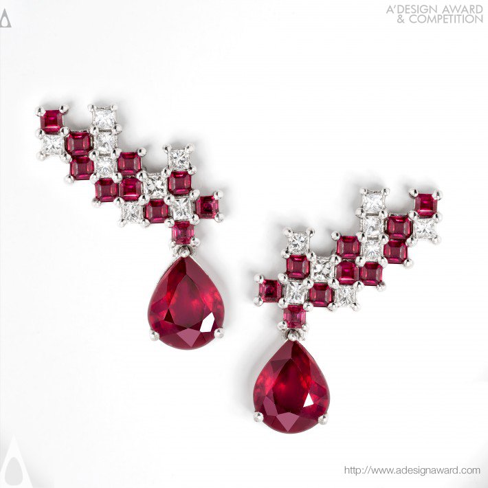 Ruby Pixels Earrings by Nima Nazem Zomorodi