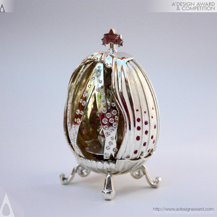 The Movie Theatre Fine Jeweled Egg by Larisa Zolotova