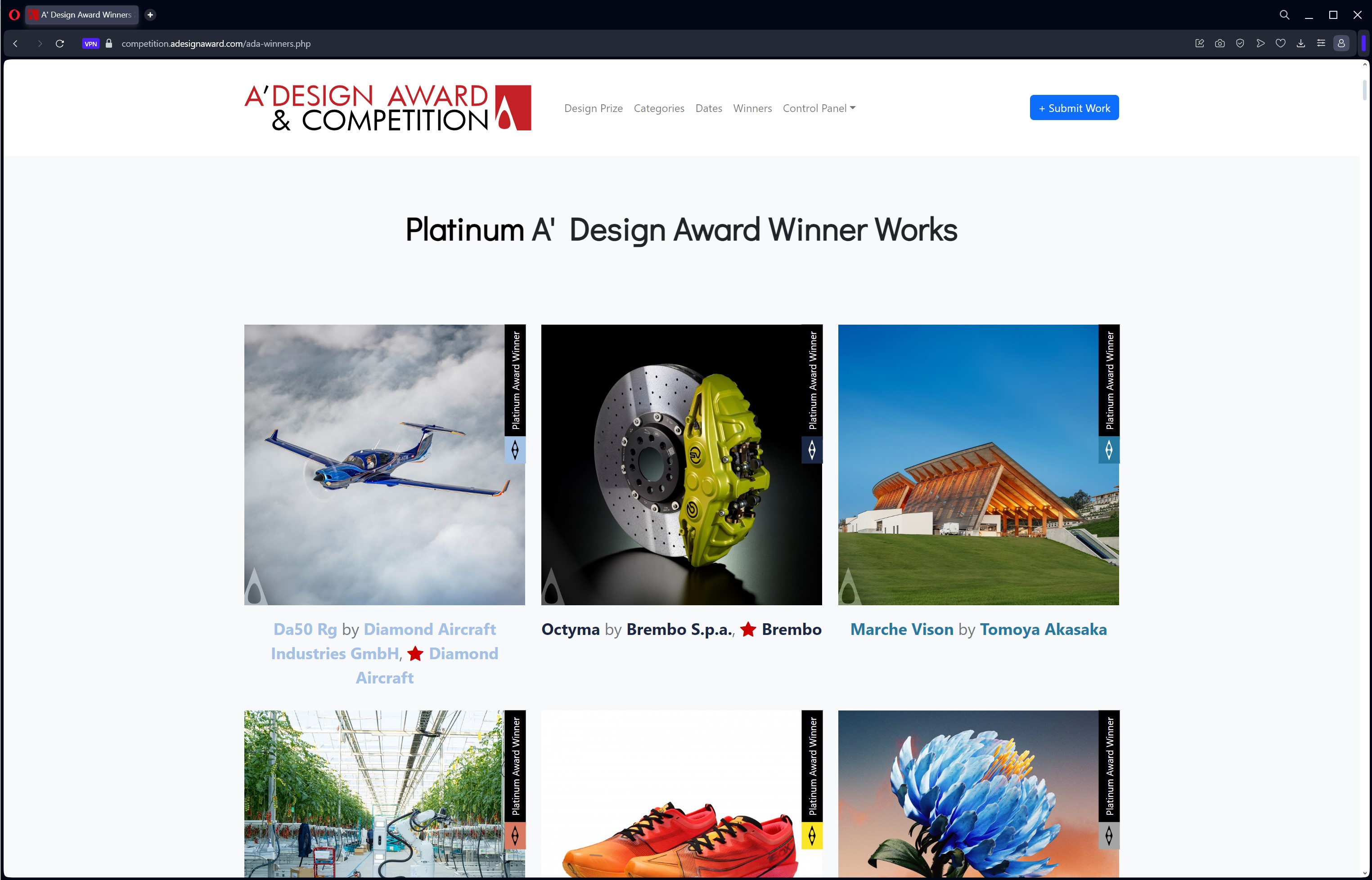 Design Award Winner Showcase Screenshot